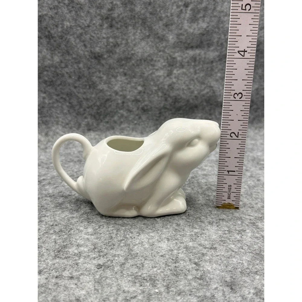 White Ceramic Bunny Rabbit Creamer Figural Easter Spring Small Milk Pitcher